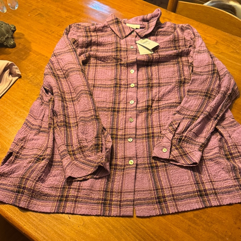 J. Jill Plaid Button Down Shirt in Pink and Brown